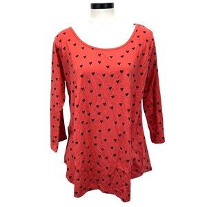 A.T.U.N. All Things Uber Nice Womens Size XL A-Line Top Hearts 3/4 Sleeve NEW!